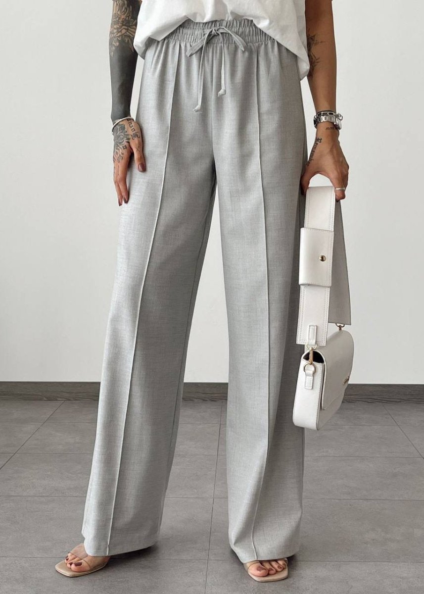 Gaiia Elasticated Wide Leg Pants With Crease - GAIIA